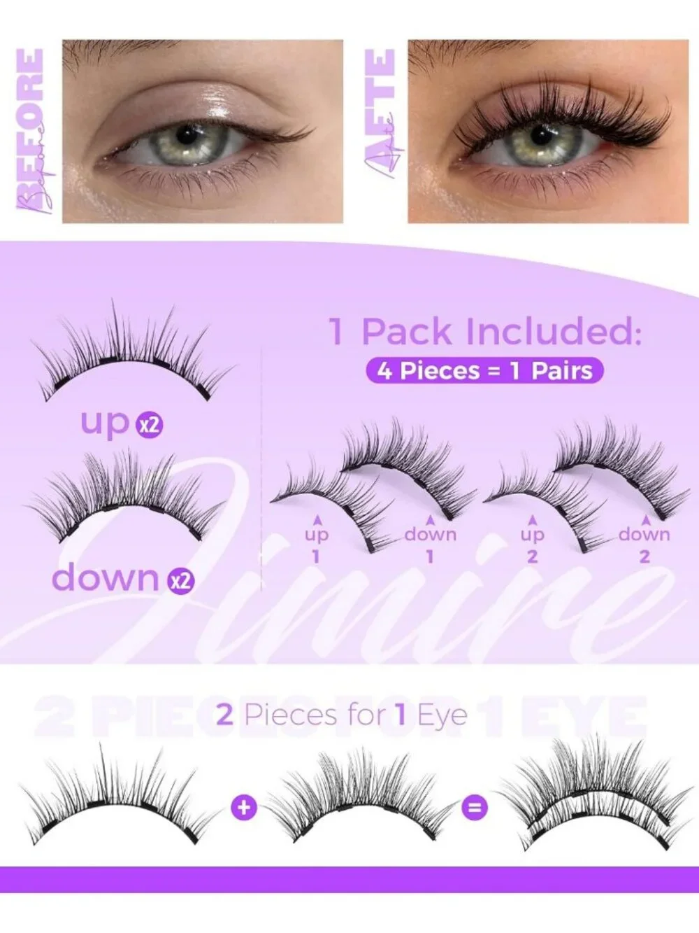 Natural Wispy Magnetic Eyelashes - Reusable, No Glue, Easy Applicator, Quick